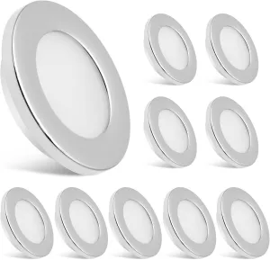 Dream lighting 12V RV Interior LED Puck Lights Recessed Kitchen Ceiling Cabinet Cool White Lighting 2.8inch, Chrome Shell, Pack of 10
