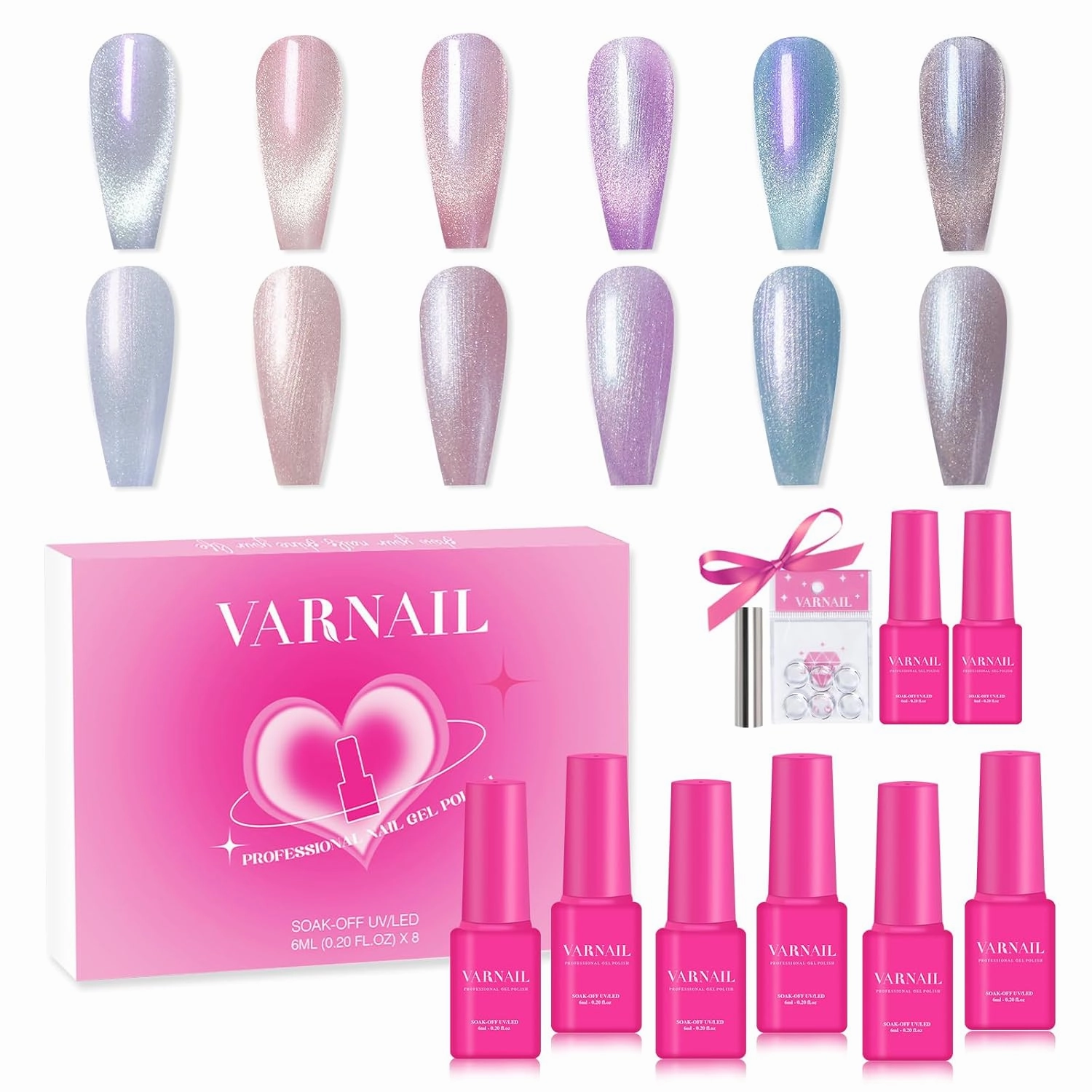 Dreamcatcher Cat Eye Gel Polish Set 6 Colors with Gift Base Top Coat, Aurora Mermaid Nail Gel Polish with Magnet, Salon Quality Soak off UV Light Gel Nail Polish Set