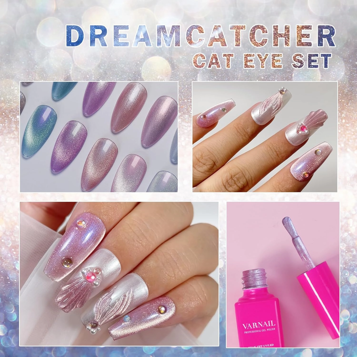 Dreamcatcher Cat Eye Gel Polish Set 6 Colors with Gift Base Top Coat, Aurora Mermaid Nail Gel Polish with Magnet, Salon Quality Soak off UV Light Gel Nail Polish Set