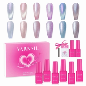 Dreamcatcher Cat Eye Gel Polish Set 6 Colors with Gift Base Top Coat, Aurora Mermaid Nail Gel Polish with Magnet, Salon Quality Soak off UV Light Gel Nail Polish Set