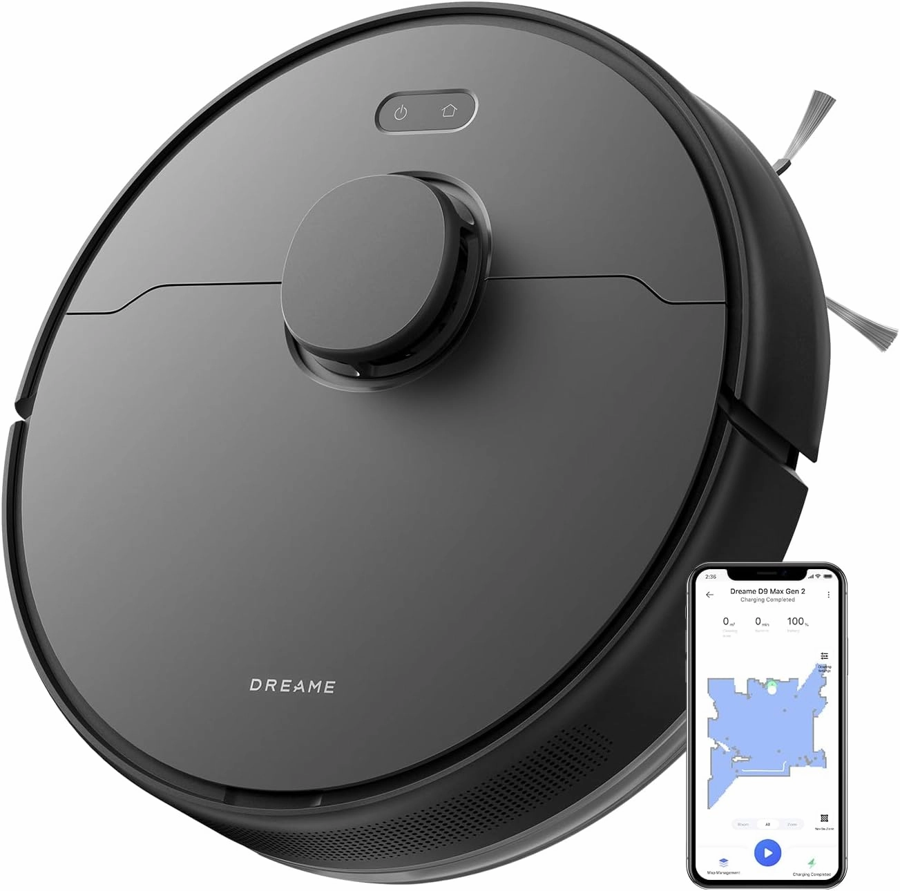 dreame D9 Max Gen 2 Robot Vacuum and Mop Combo, LDS Navigation, 6000Pa Strong Suction Power, 240mins Runtime, 2-in-1 Sweep and Mop, WiFi, APP, Voice Control