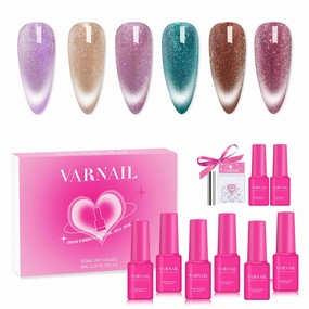 Dreamland Cat Eye Gel Polish Set 6 Colors with FREE Base Top Coat, Glitter Auroa Gel Polish with Magnet, Salon Quality Soak off UV Light Gel Nail Polish Set