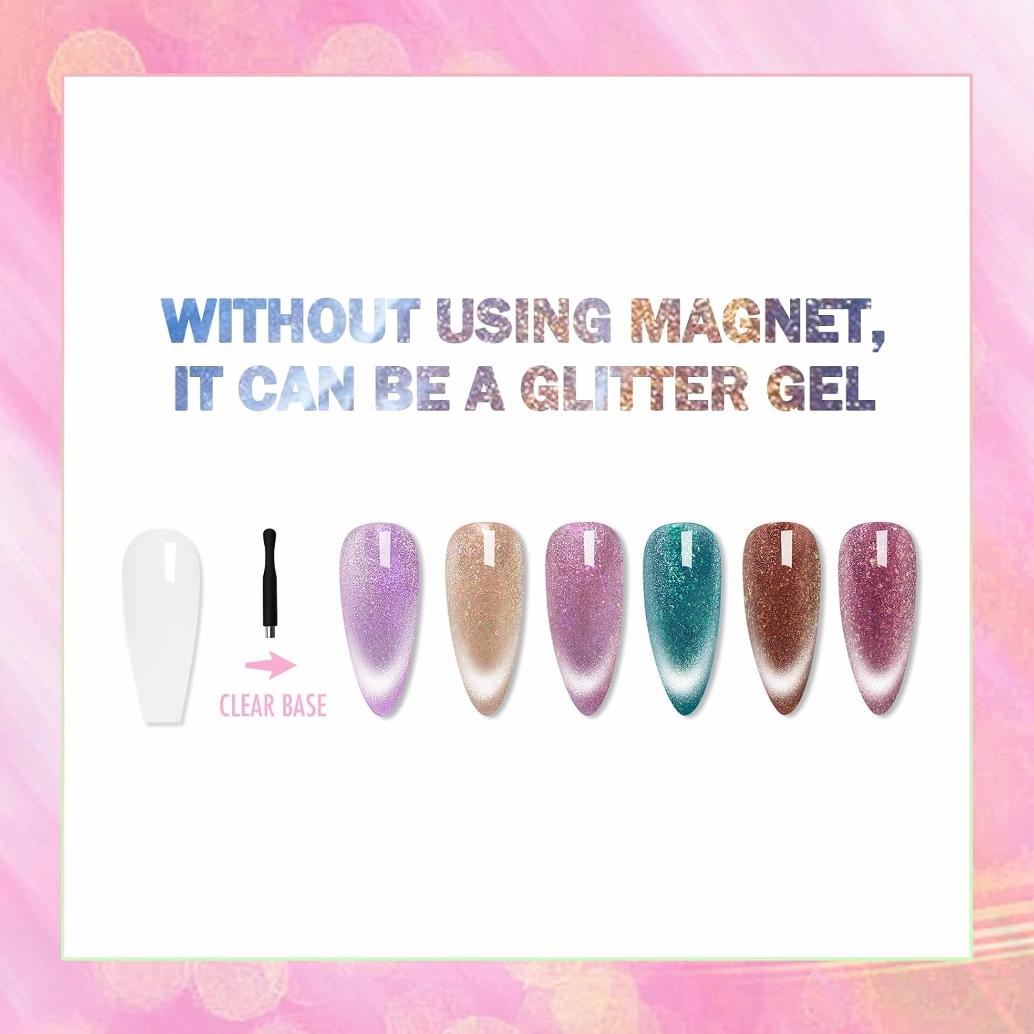 Dreamland Cat Eye Gel Polish Set 6 Colors with FREE Base Top Coat, Glitter Auroa Gel Polish with Magnet, Salon Quality Soak off UV Light Gel Nail Polish Set