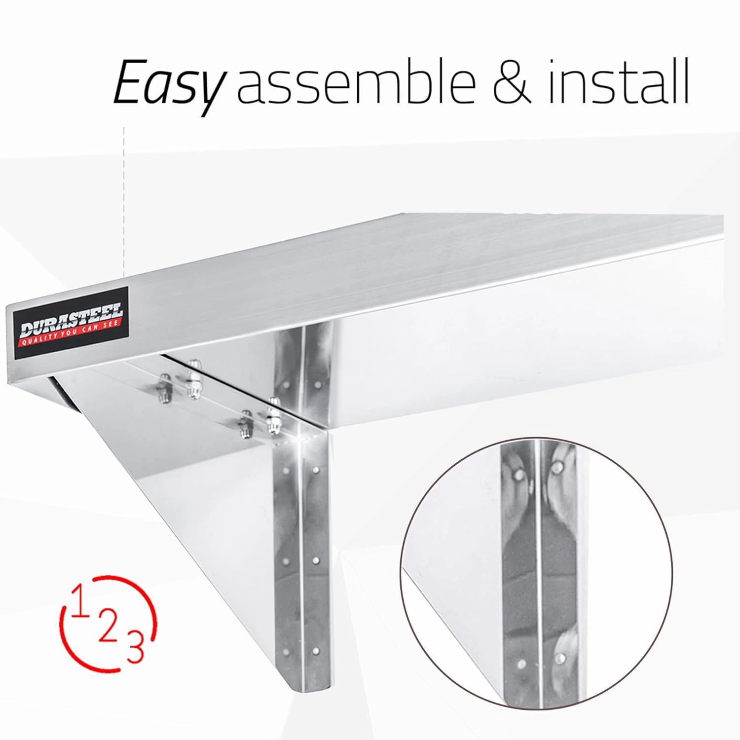 DuraSteel Stainless Steel Wall Shelf - 24" Wide x 12" Deep Commercial Grade - NSF Certified - Industrial Appliance Equipment (Restaurant, Bar, Home, Kitchen, Laundry, Garage and Utility Room)