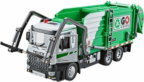 Dwi Dowellin Electric Alloy Garbage Truck Set,Trash Truck Toys for Boys Kids, Friction Powered Recycling Vehicles, Front Loader with Dumpster, 4 Trash Bins(Green)