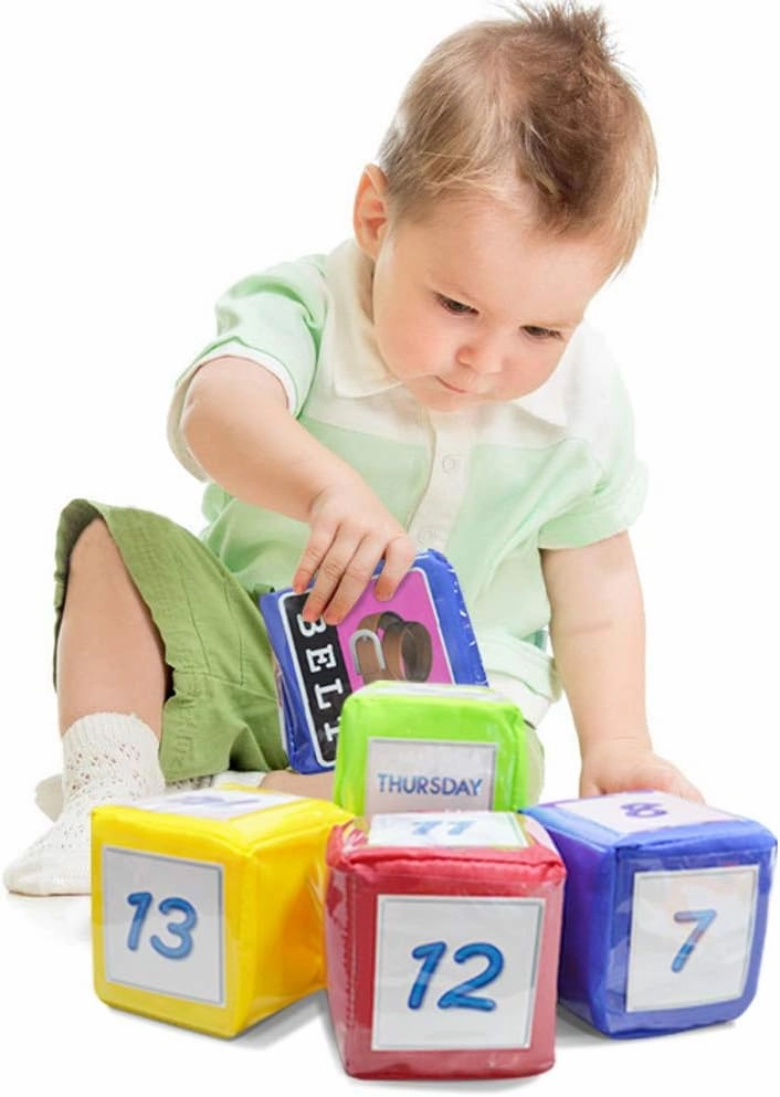 Eamay Playing Game Dice Soft Foam Cubes, Set of 4 Learn Pocket Cubes, Ages 5 Months and Up.