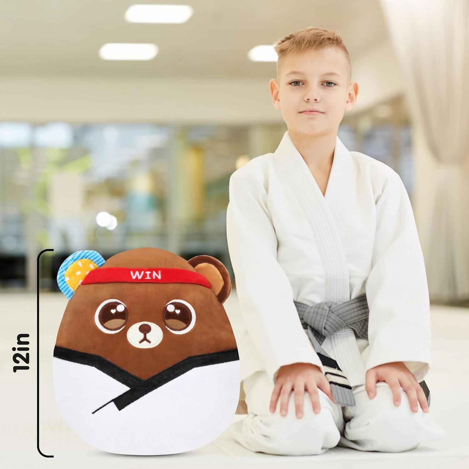 Easfan 12'' Taekwondo Bear Plush Pillow Soft Karate Teddy Plush Toy Cute Stuffed Animal Adorable Gifts for Taekwondo Lovers Kids Girls and Boys