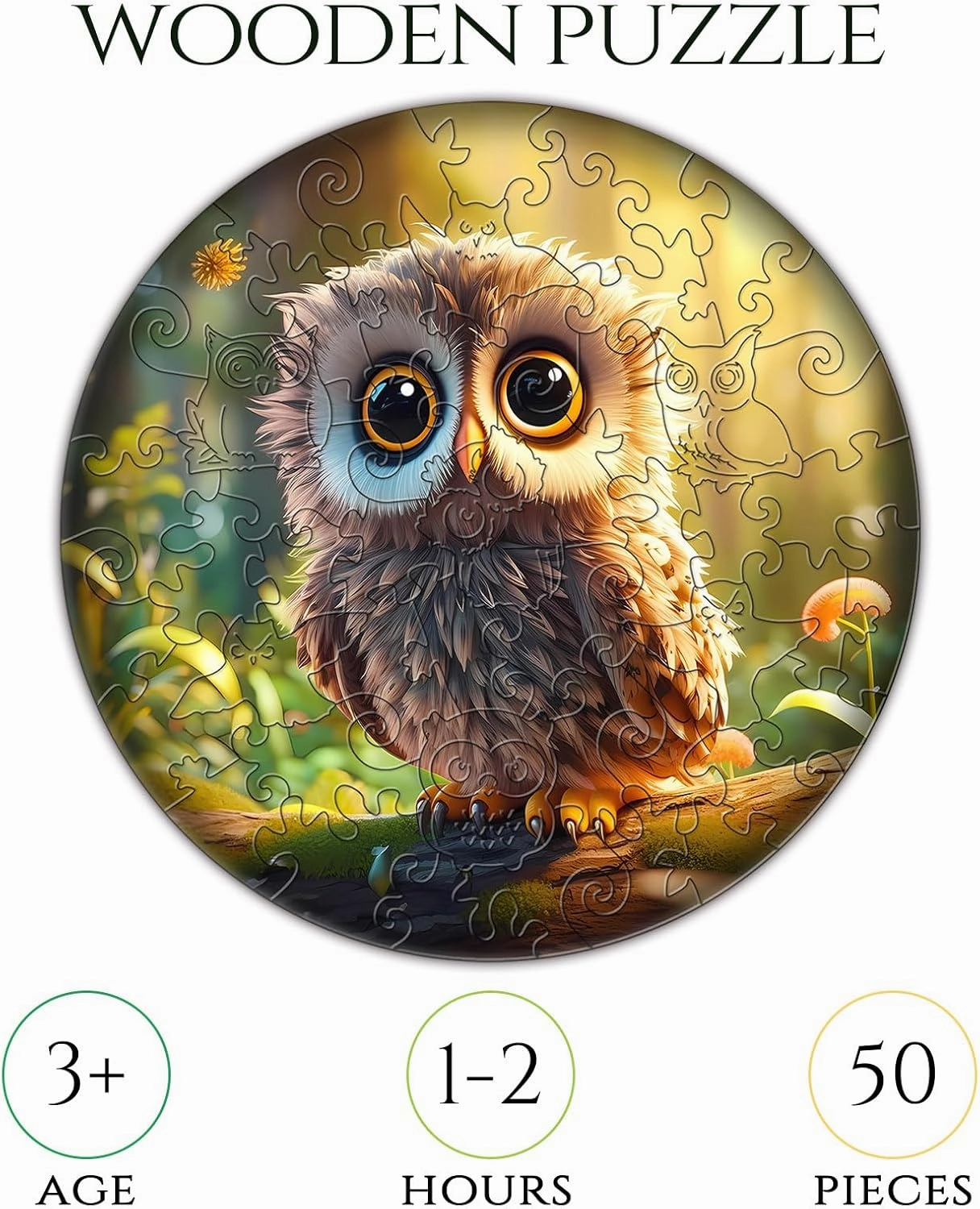 Easter Gifts for Kids Girls Boys, Easter Basket Stuffers, Wooden Jigsaw Puzzles for Kids Ages 4-6, 50 Piece Unique Shape Animal Theme Puzzle - Preschool Learning Educational Toys for Kid 3  (owl)