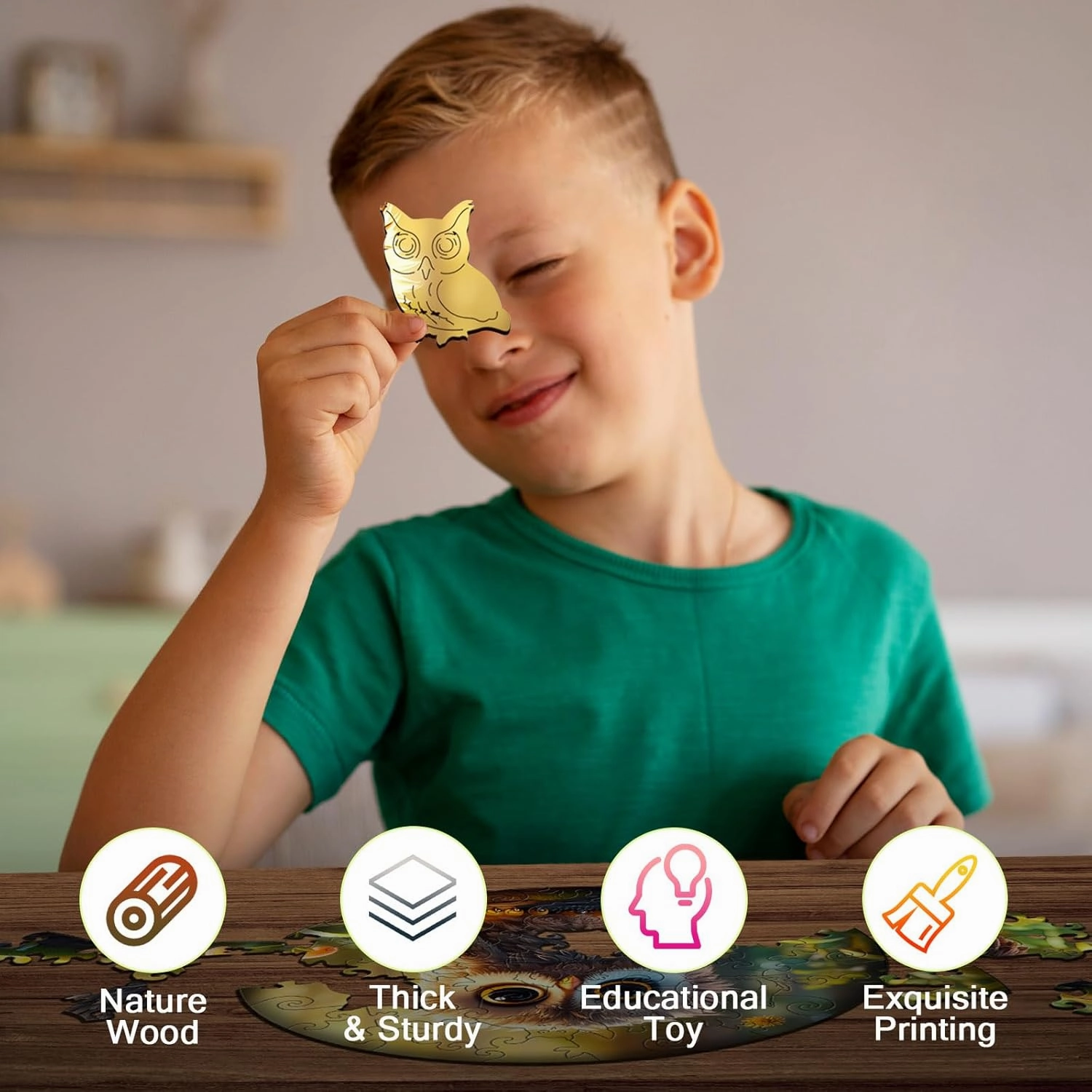 Easter Gifts for Kids Girls Boys, Easter Basket Stuffers, Wooden Jigsaw Puzzles for Kids Ages 4-6, 50 Piece Unique Shape Animal Theme Puzzle - Preschool Learning Educational Toys for Kid 3  (owl)