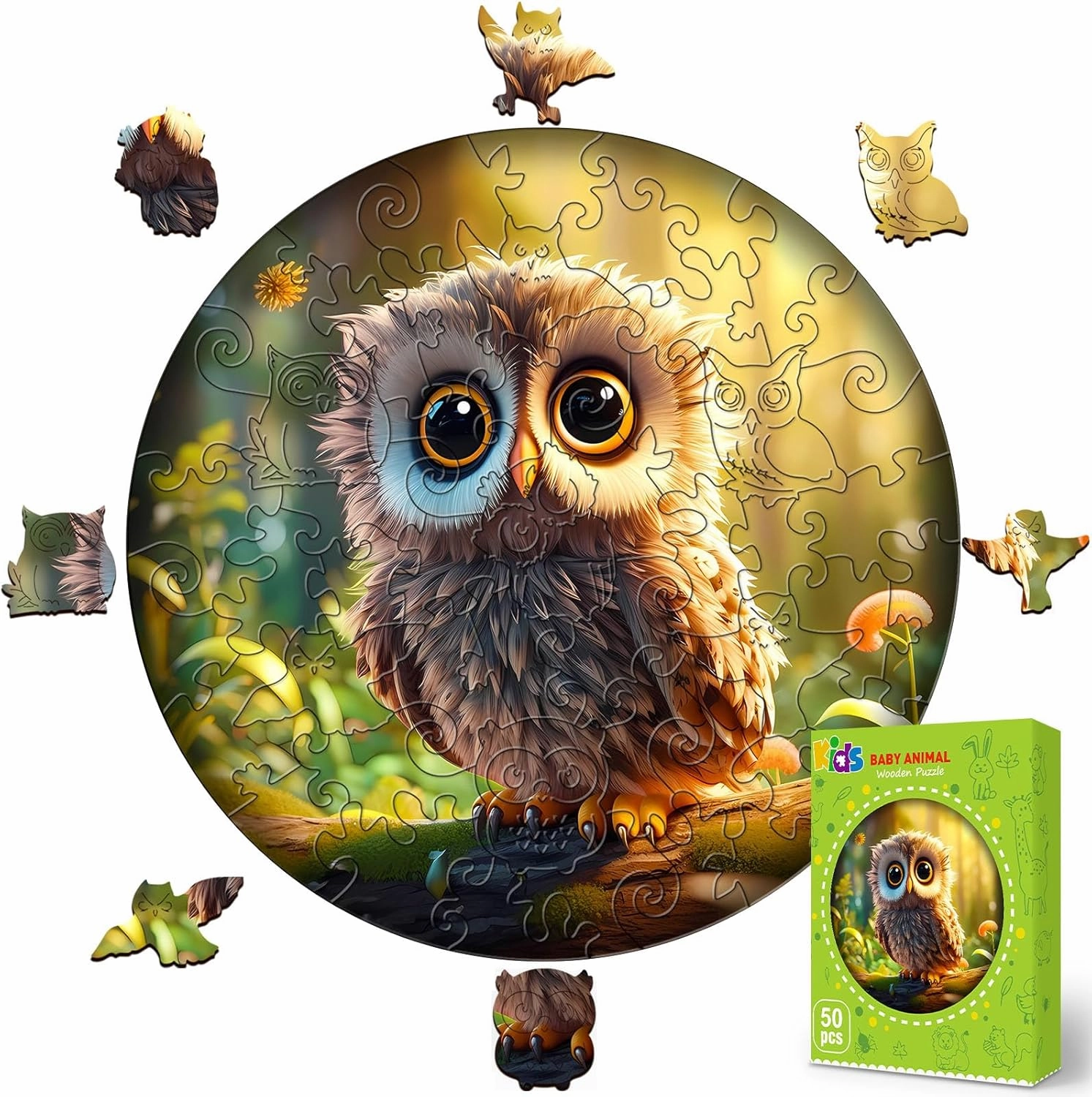 Easter Gifts for Kids Girls Boys, Easter Basket Stuffers, Wooden Jigsaw Puzzles for Kids Ages 4-6, 50 Piece Unique Shape Animal Theme Puzzle - Preschool Learning Educational Toys for Kid 3  (owl)