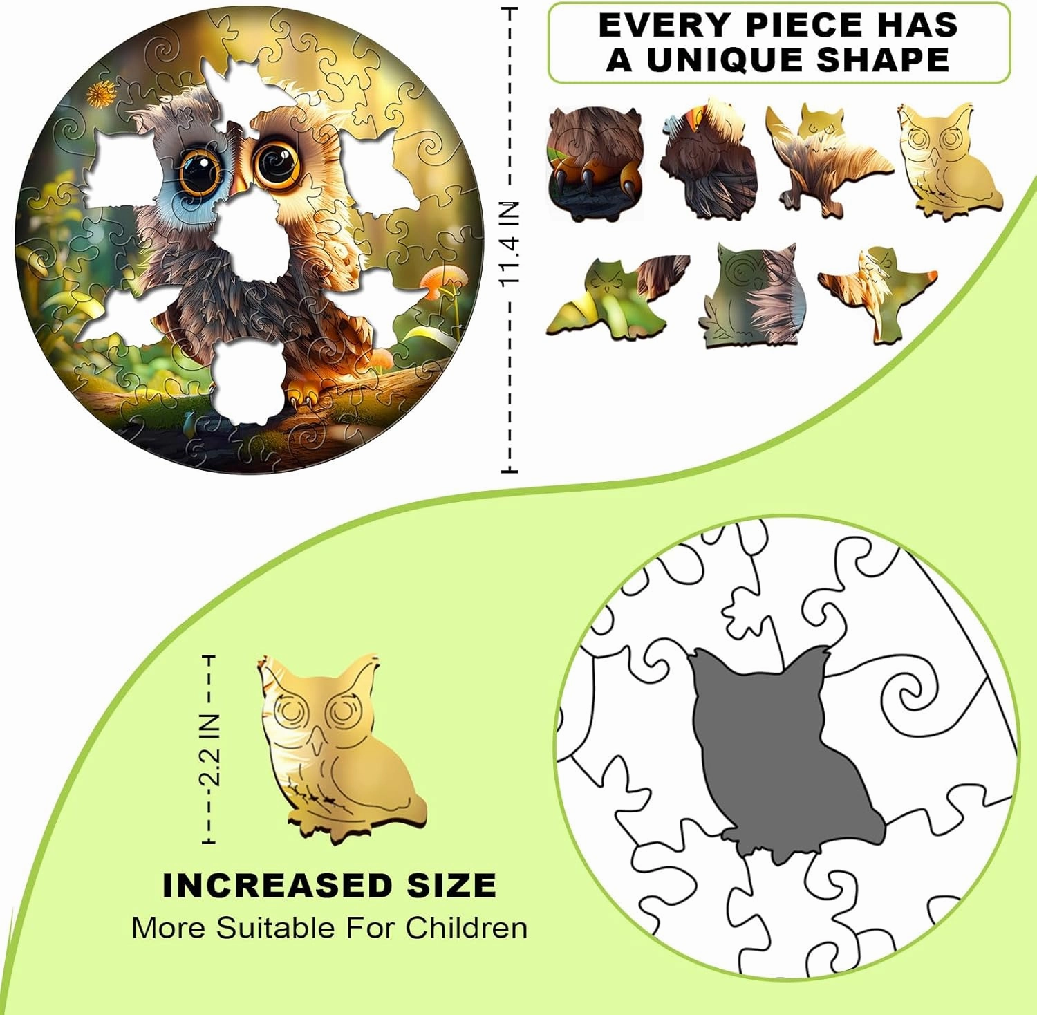 Easter Gifts for Kids Girls Boys, Easter Basket Stuffers, Wooden Jigsaw Puzzles for Kids Ages 4-6, 50 Piece Unique Shape Animal Theme Puzzle - Preschool Learning Educational Toys for Kid 3  (owl)
