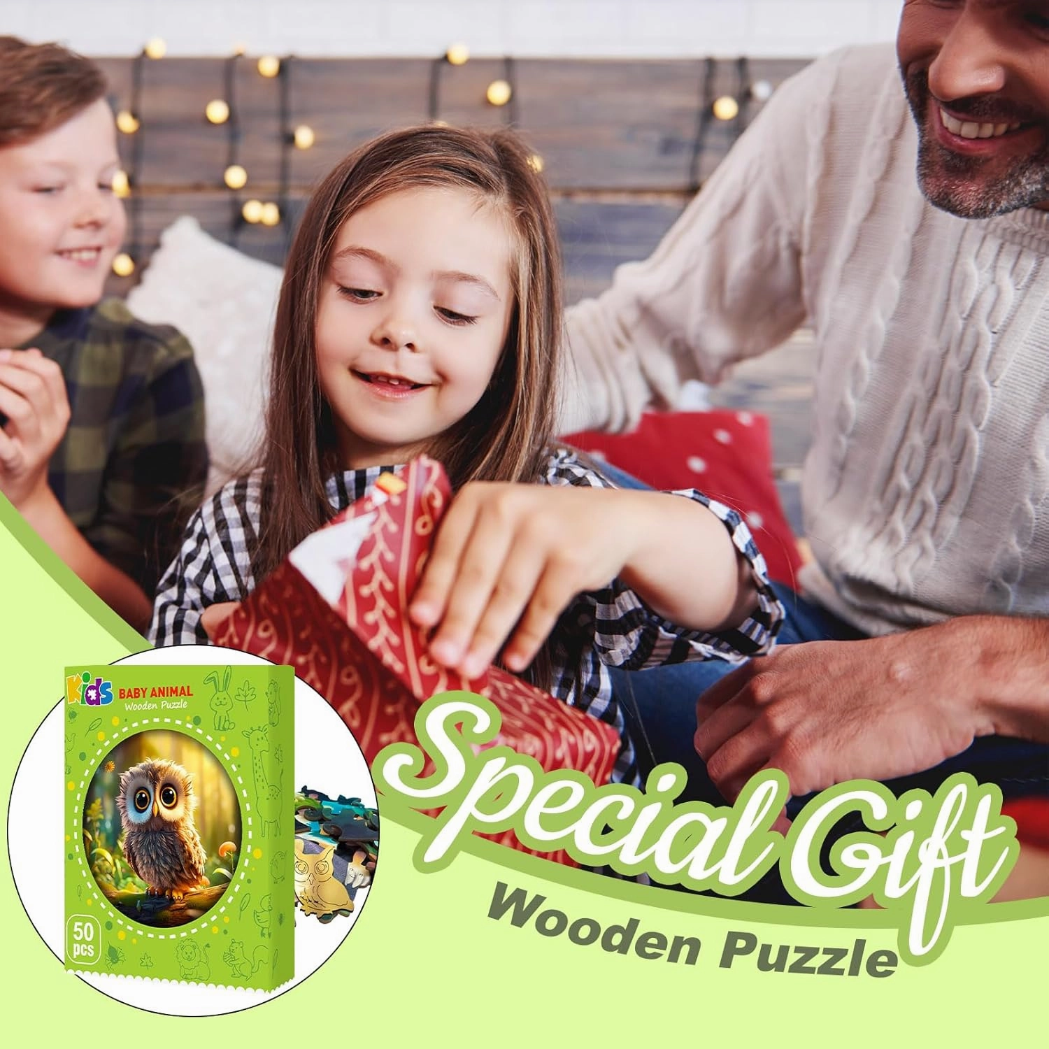 Easter Gifts for Kids Girls Boys, Easter Basket Stuffers, Wooden Jigsaw Puzzles for Kids Ages 4-6, 50 Piece Unique Shape Animal Theme Puzzle - Preschool Learning Educational Toys for Kid 3  (owl)