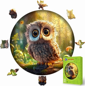 Easter Gifts for Kids Girls Boys, Easter Basket Stuffers, Wooden Jigsaw Puzzles for Kids Ages 4-6, 50 Piece Unique Shape Animal Theme Puzzle - Preschool Learning Educational Toys for Kid 3  (owl)