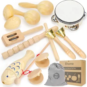 Ehome Musical Instruments for Toddlers 1-3, Wooden Percussion Kids Instruments, Musical Toys for Kids, Baby Musical Instruments for Boys Girls Birthday Gifts with Storage Bag