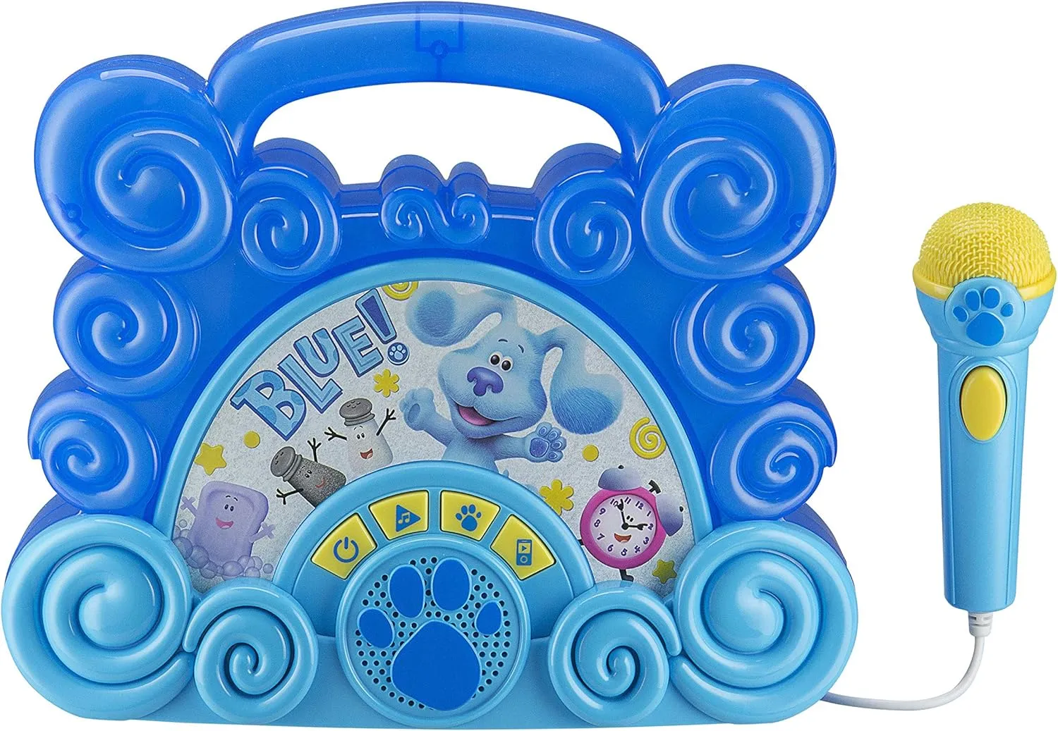 eKids Blues Clues Toy Sing Along Boombox for Kids, Musical Toy for Toddlers, Kids Boombox with Microphone and Built-in Music, Connects to Mp3 Player Aux in Audio Device