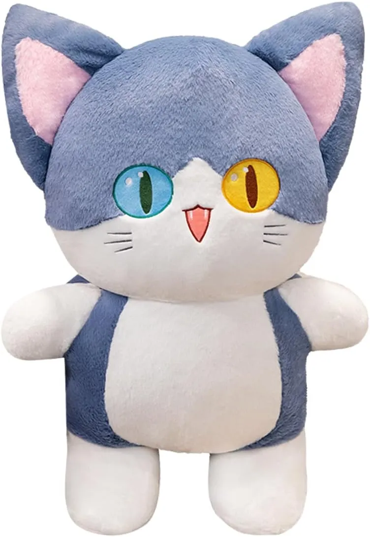 ELAINREN Ultra-Soft Stuffed Kitten with Shark Tail,Cuddle Shark Cat Plush Pillow Furry Kawaii Kitty Shark Plush Toy Gifts/13.7''