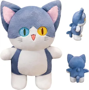 ELAINREN Ultra-Soft Stuffed Kitten with Shark Tail,Cuddle Shark Cat Plush Pillow Furry Kawaii Kitty Shark Plush Toy Gifts/13.7''