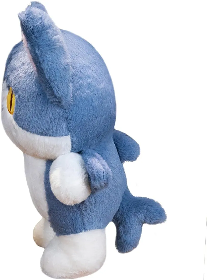 ELAINREN Ultra-Soft Stuffed Kitten with Shark Tail,Cuddle Shark Cat Plush Pillow Furry Kawaii Kitty Shark Plush Toy Gifts/13.7''