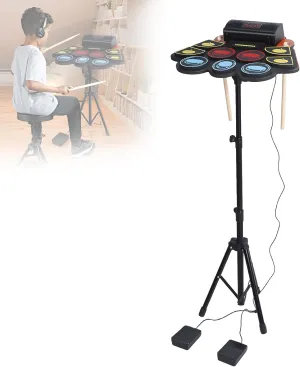 Electric Drum Set, 9 Colorful Drum Pads with 2 Drumstick, Built-in Double Speakers, 10 Unique Rhythms, Electronic Drum Set for Kids & Adults