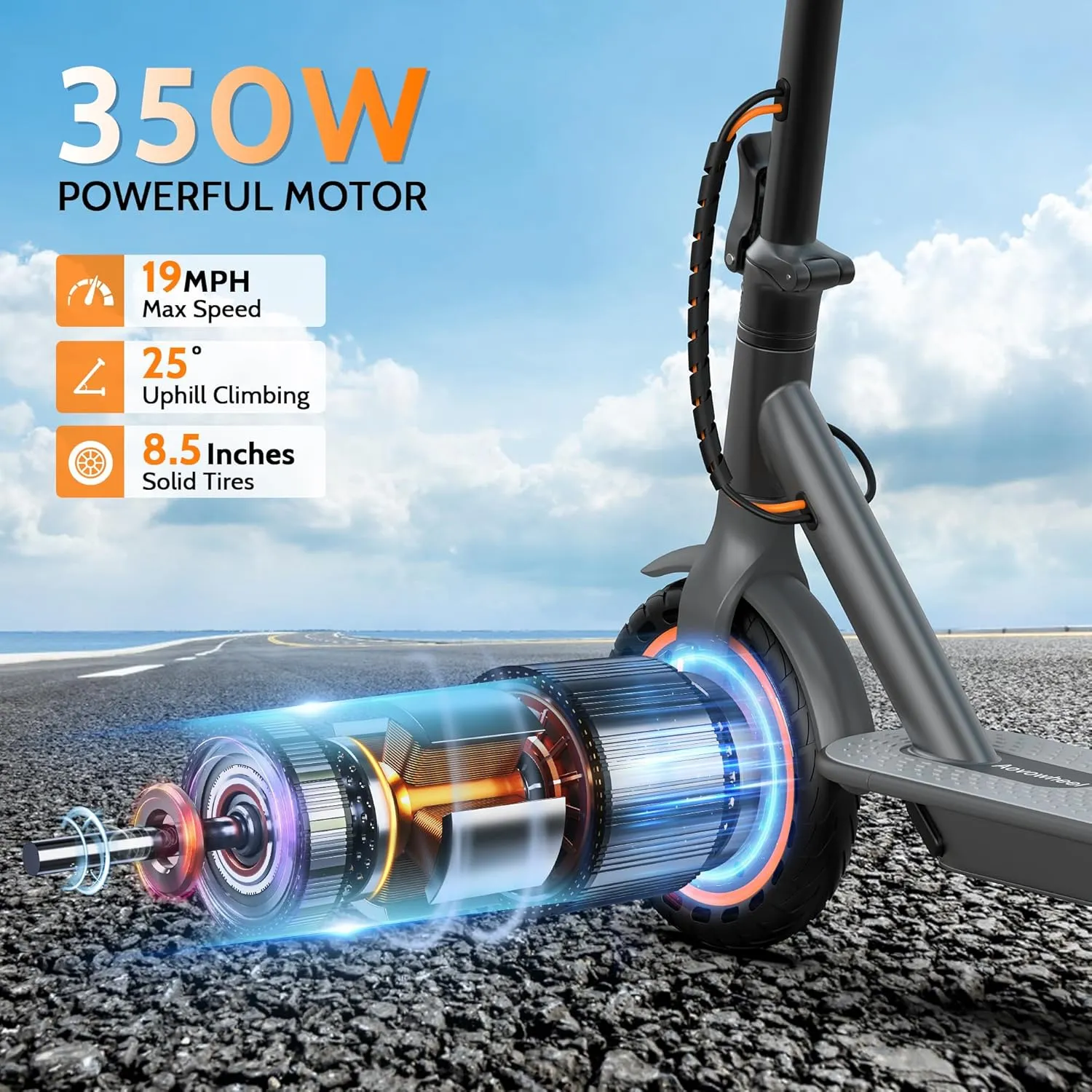 Electric Scooter for Adults, Folding E Scooter with 350W/500W Motor 19/21 Mph Top Speed, Max 19-23 Miles Long Range, 8.5''/10'' Solid Tires Commuting Motorized Kick Scooters with Dual Brakes, APP