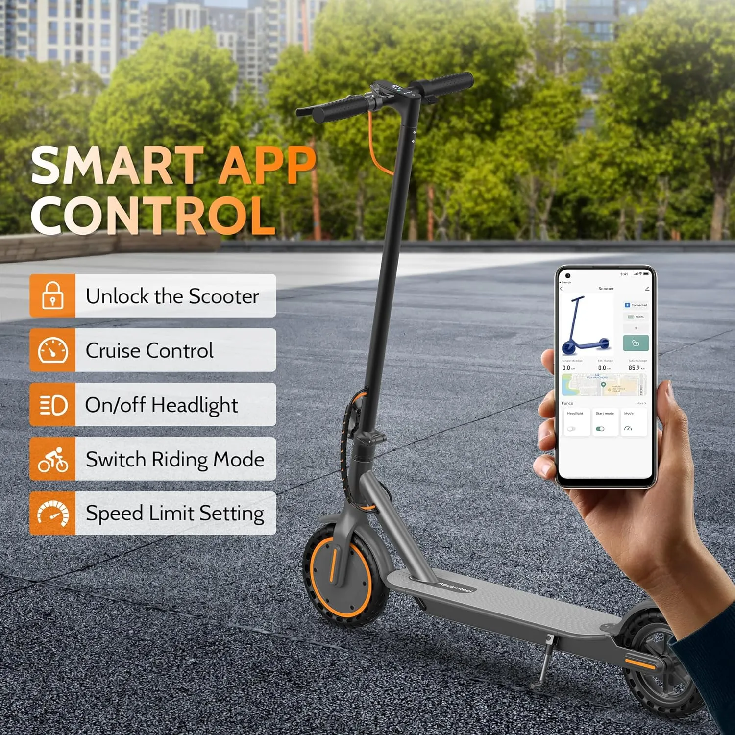 Electric Scooter for Adults, Folding E Scooter with 350W/500W Motor 19/21 Mph Top Speed, Max 19-23 Miles Long Range, 8.5''/10'' Solid Tires Commuting Motorized Kick Scooters with Dual Brakes, APP