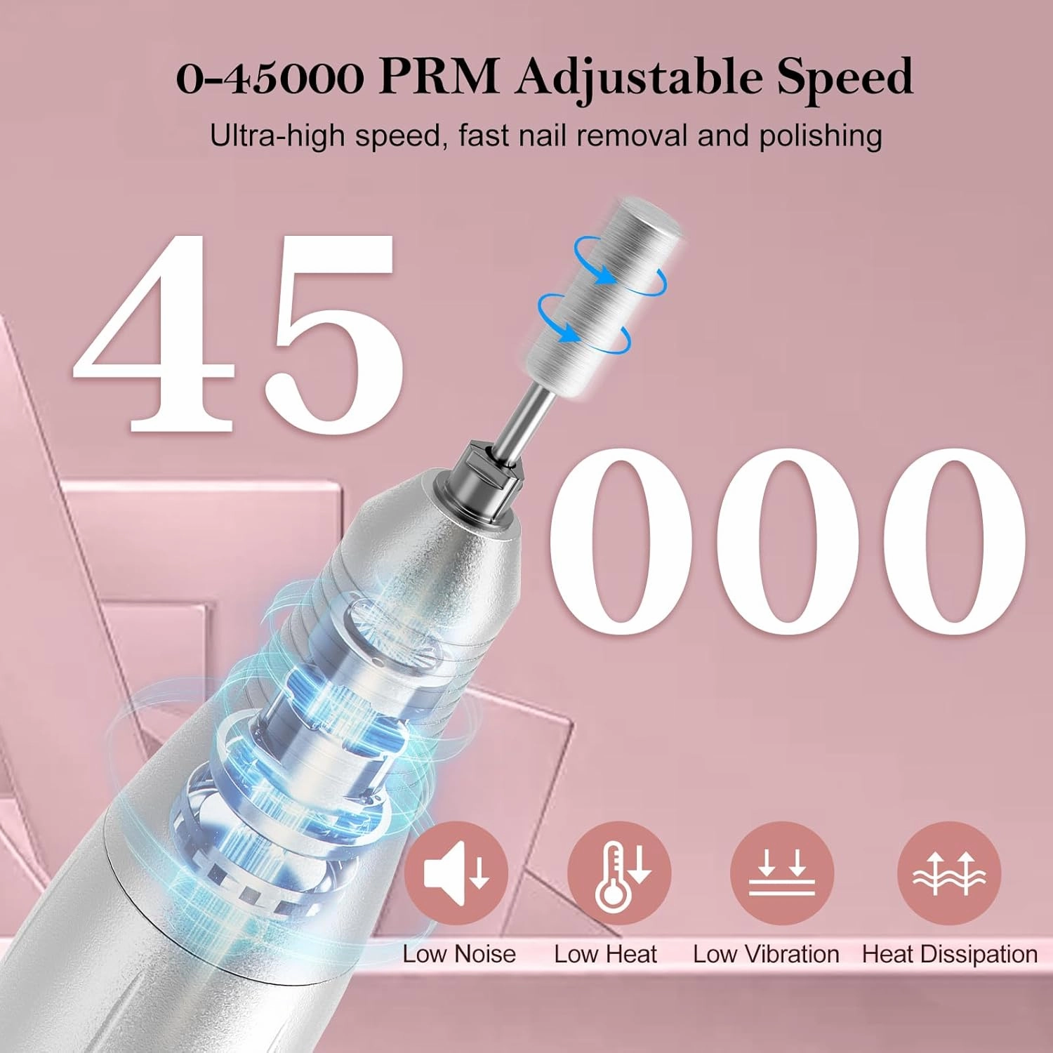 Electric Nail Drill Professional: 45000RPM Rechargeable Nail File with Bits & Base for Acrylic Gel Nails, Professional Nail Drill Manicure Pedicure Polishing Shape Tools for Home Salon