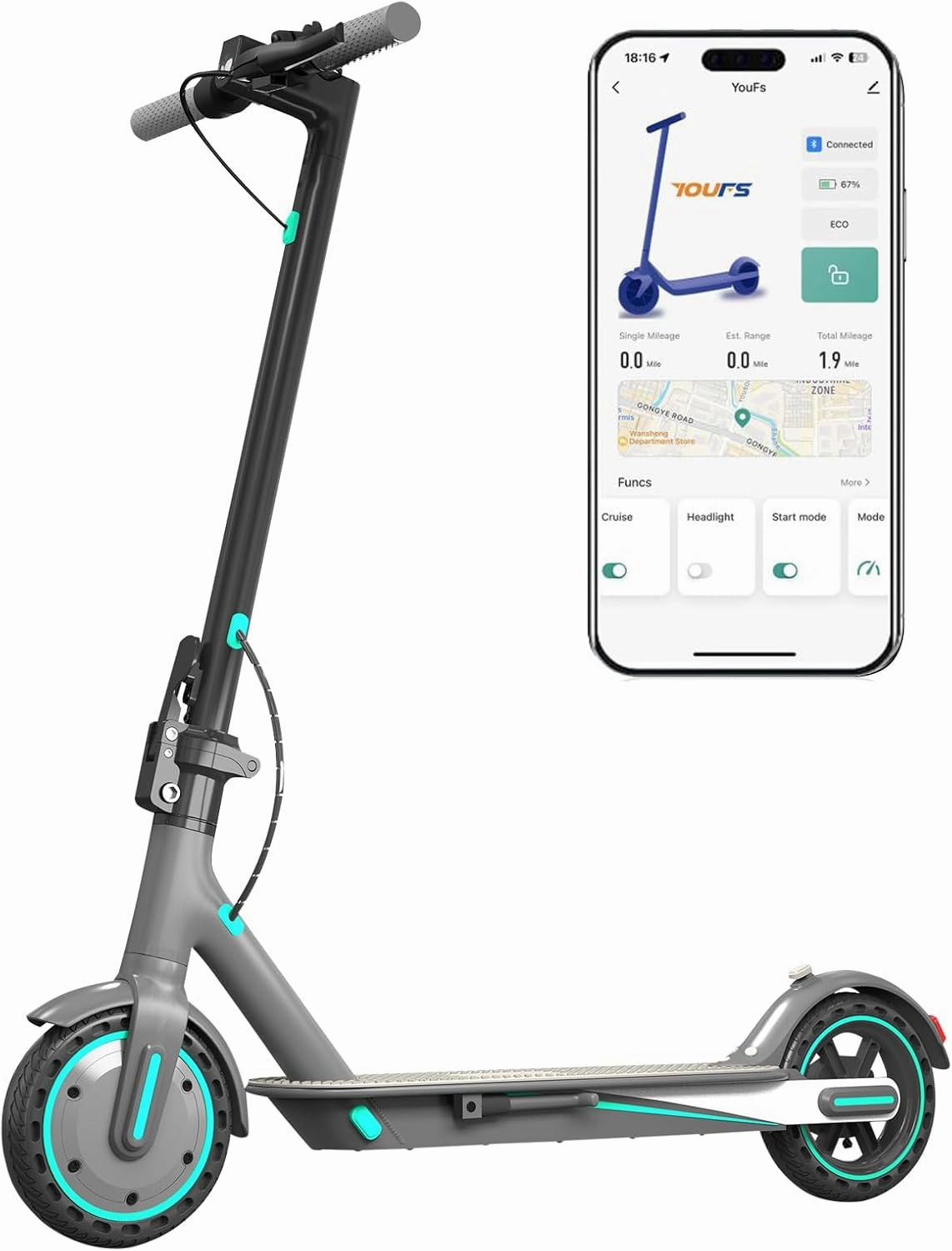 Electric Scooter for Adults, Up to 19Mph, 12/19 Miles Range, Aluminum Alloy E-Scooter with 350W Motor, Foldable Escooter with Dual Braking System and App Control
