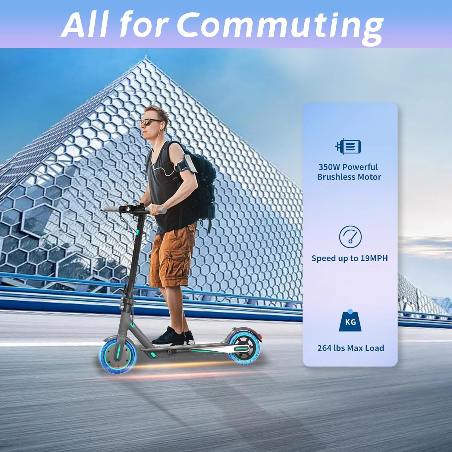 Electric Scooter for Adults, Up to 19Mph, 12/19 Miles Range, Aluminum Alloy E-Scooter with 350W Motor, Foldable Escooter with Dual Braking System and App Control