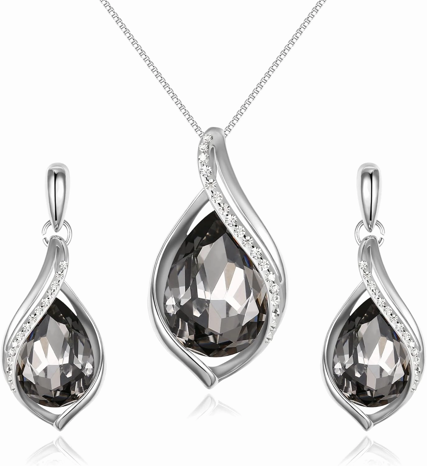 EleQueen Austrian Crystal Teardrop Pendant Necklace Dangle Earrings Jewelry Sets for Women, Valentine's Day/Mother's Day