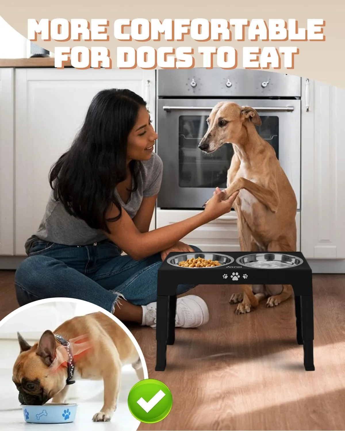 Elevated Dog Bowls, Dog Feeder with 2 Stainless Steel Dishes &1 Slow Feeder Bowl, 5 Heights Adjustable Raised Stand for Medium Large, Food Dishes with Non-Slip Feet