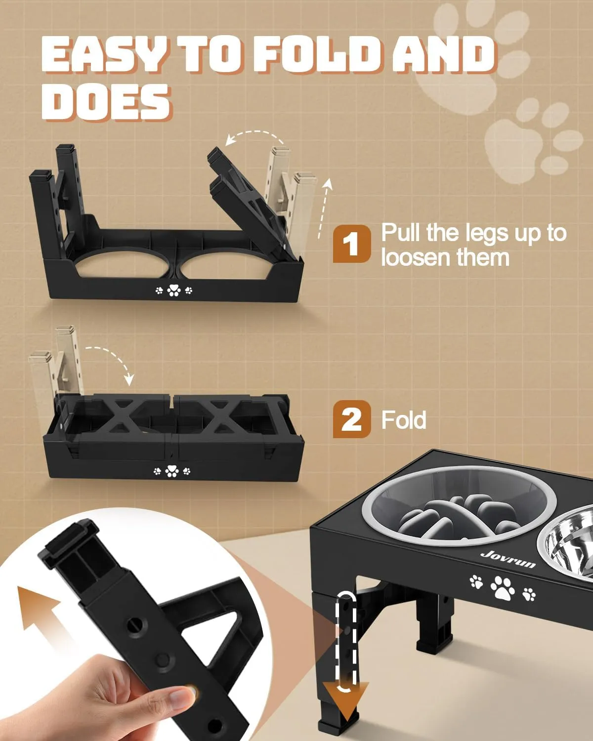 Elevated Dog Bowls, Dog Feeder with 2 Stainless Steel Dishes &1 Slow Feeder Bowl, 5 Heights Adjustable Raised Stand for Medium Large, Food Dishes with Non-Slip Feet