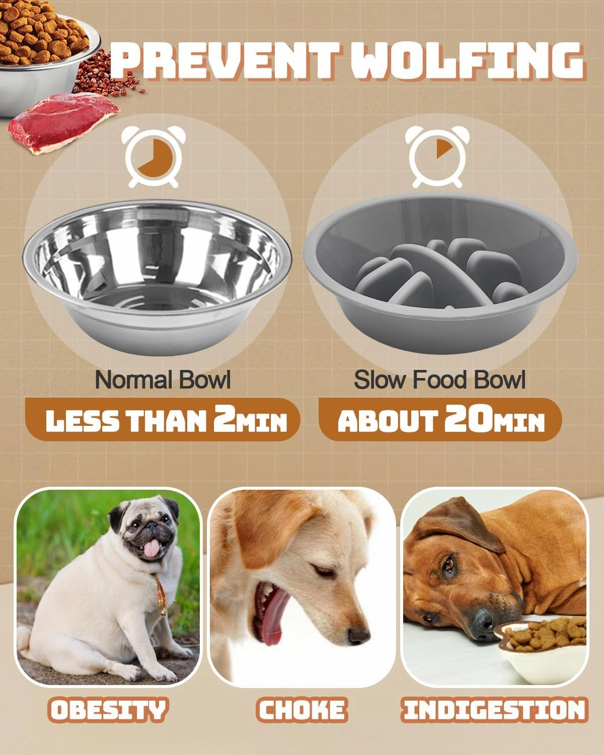 Elevated Dog Bowls, Dog Feeder with 2 Stainless Steel Dishes &1 Slow Feeder Bowl, 5 Heights Adjustable Raised Stand for Medium Large, Food Dishes with Non-Slip Feet