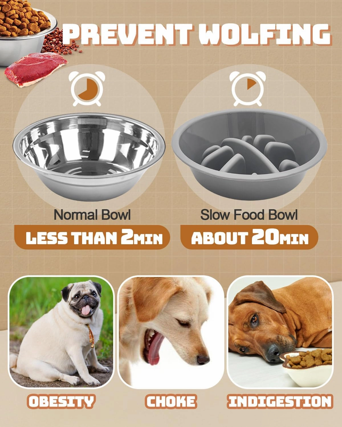 Elevated Dog Bowls, Dog Feeder with 2 Stainless Steel Dishes &1 Slow Feeder Bowl, 5 Heights Adjustable Raised Stand for Medium Large, Food Dishes with Non-Slip Feet