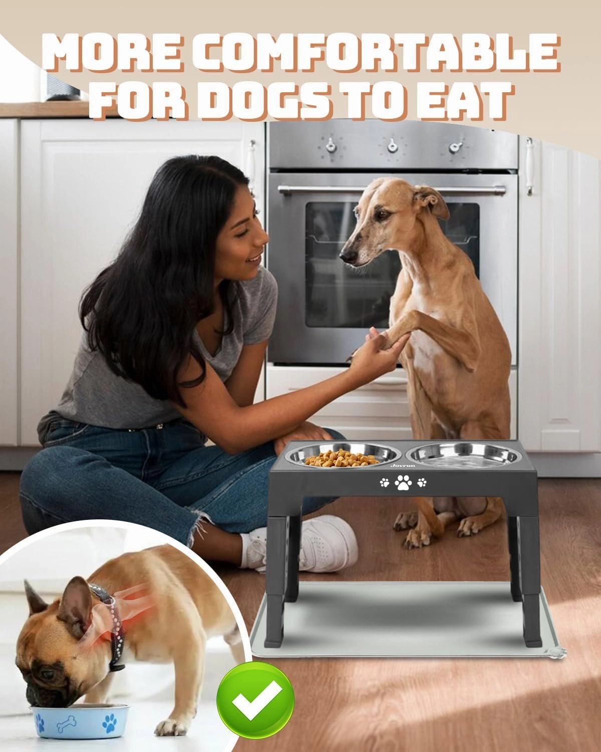 Elevated Dog Bowls, Dog Feeder with 2 Stainless Steel Dishes &1 Slow Feeder Bowl, 5 Heights Adjustable Raised Stand for Medium Large, Food Dishes with Non-Slip Feet
