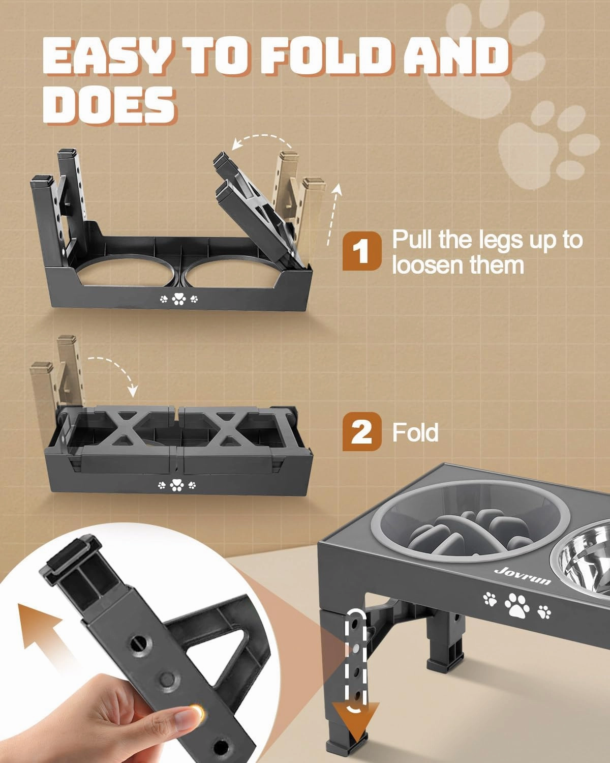 Elevated Dog Bowls, Dog Feeder with 2 Stainless Steel Dishes &1 Slow Feeder Bowl, 5 Heights Adjustable Raised Stand for Medium Large, Food Dishes with Non-Slip Feet