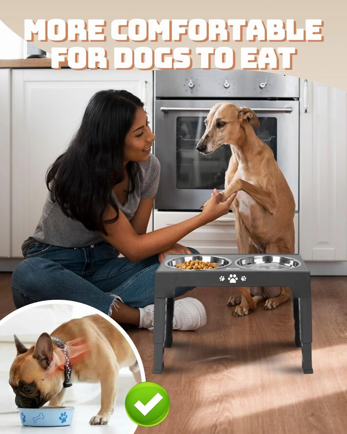 Elevated Dog Bowls, Dog Feeder with 2 Stainless Steel Dishes &1 Slow Feeder Bowl, 5 Heights Adjustable Raised Stand for Medium Large, Food Dishes with Non-Slip Feet