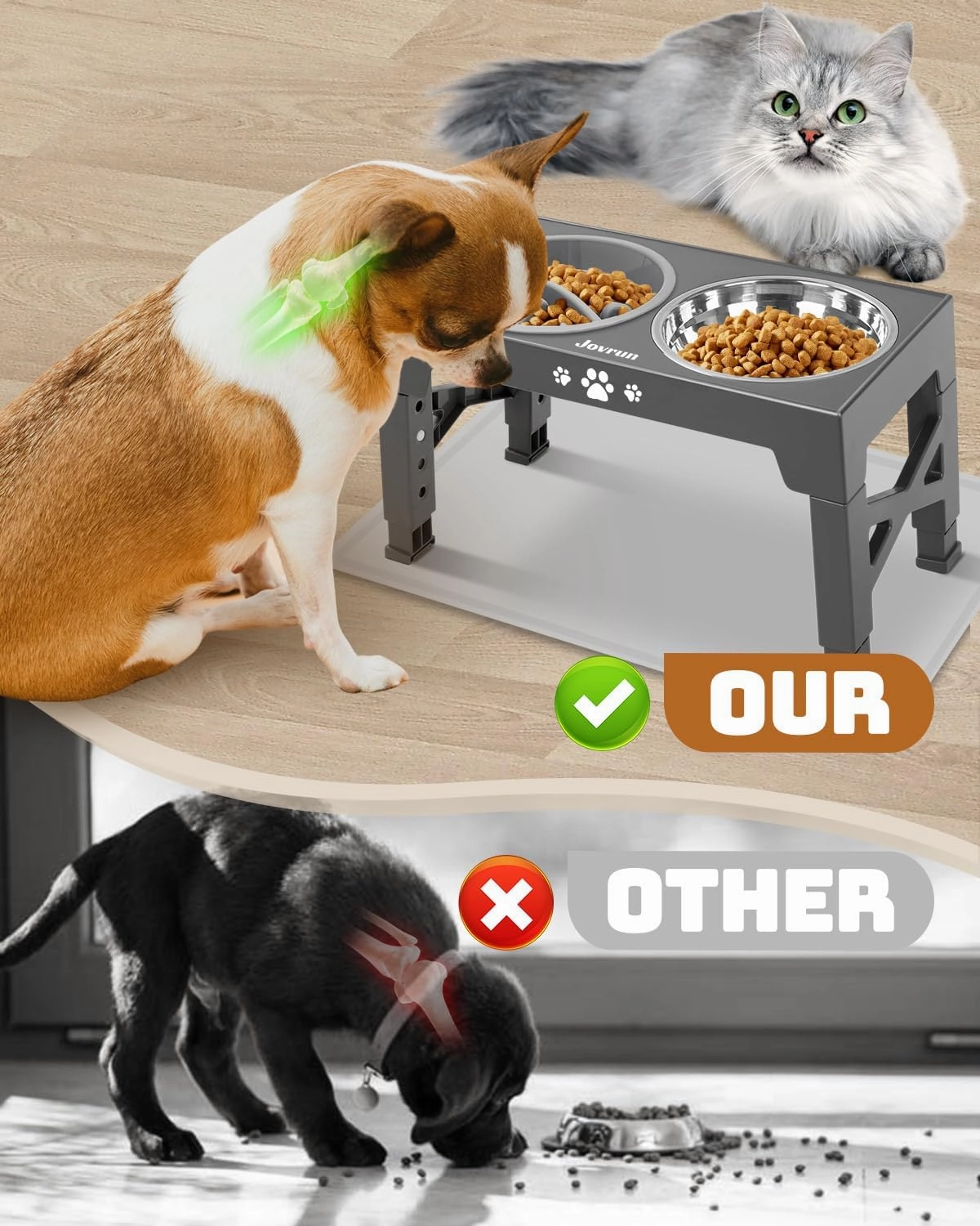 Elevated Dog Bowls, Dog Feeder with 2 Stainless Steel Dishes &1 Slow Feeder Bowl, 5 Heights Adjustable Raised Stand for Medium Large, Food Dishes with Non-Slip Feet
