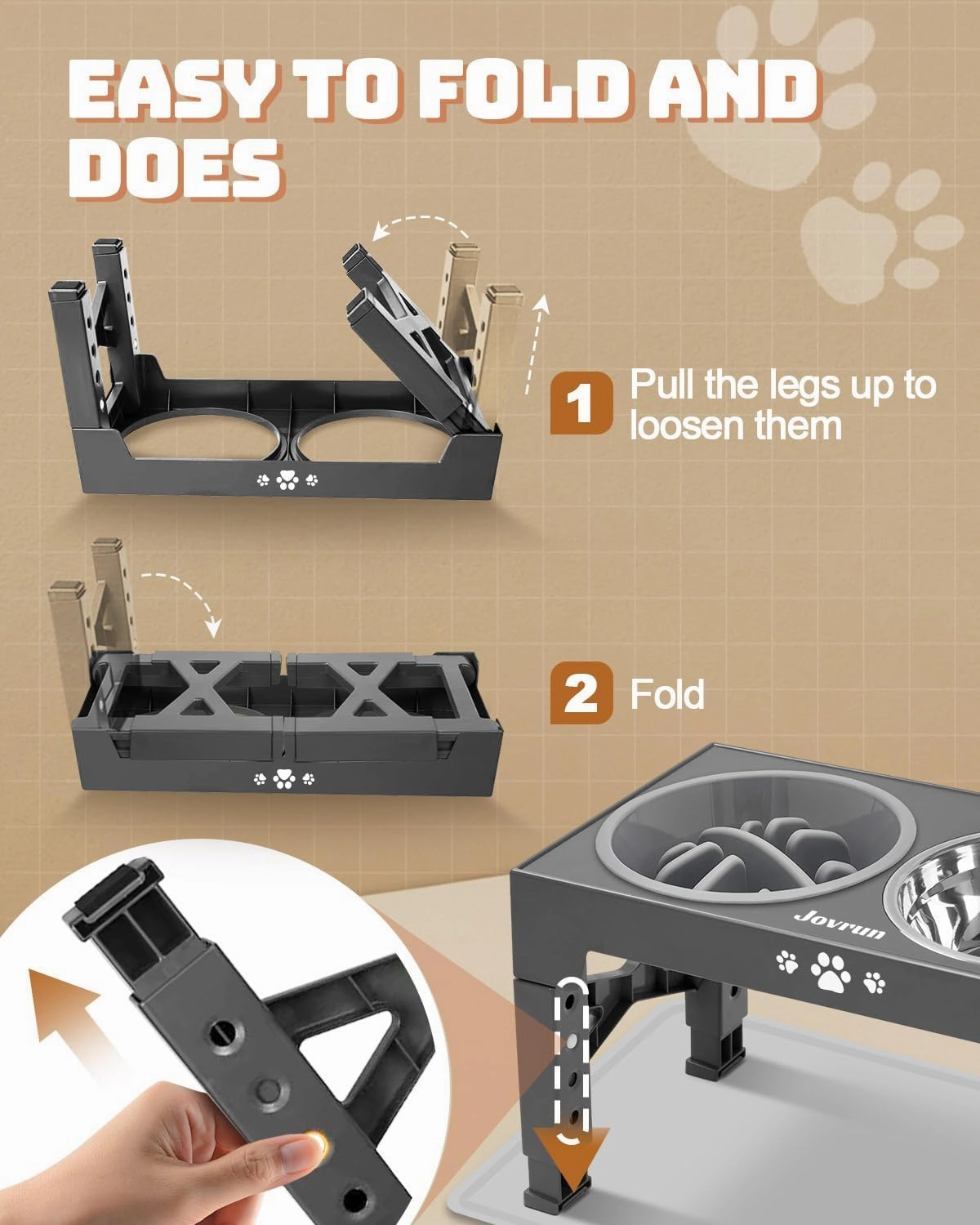 Elevated Dog Bowls, Dog Feeder with 2 Stainless Steel Dishes &1 Slow Feeder Bowl, 5 Heights Adjustable Raised Stand for Medium Large, Food Dishes with Non-Slip Feet