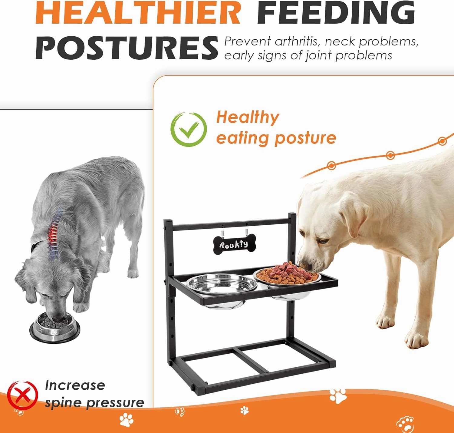 Elevated Dog Bowls With Slow Feeder, 5 Height Adjustable Raised Bowl Stand With 2 Stainless Steel Food & Water Bowls for Medium Large Dogs