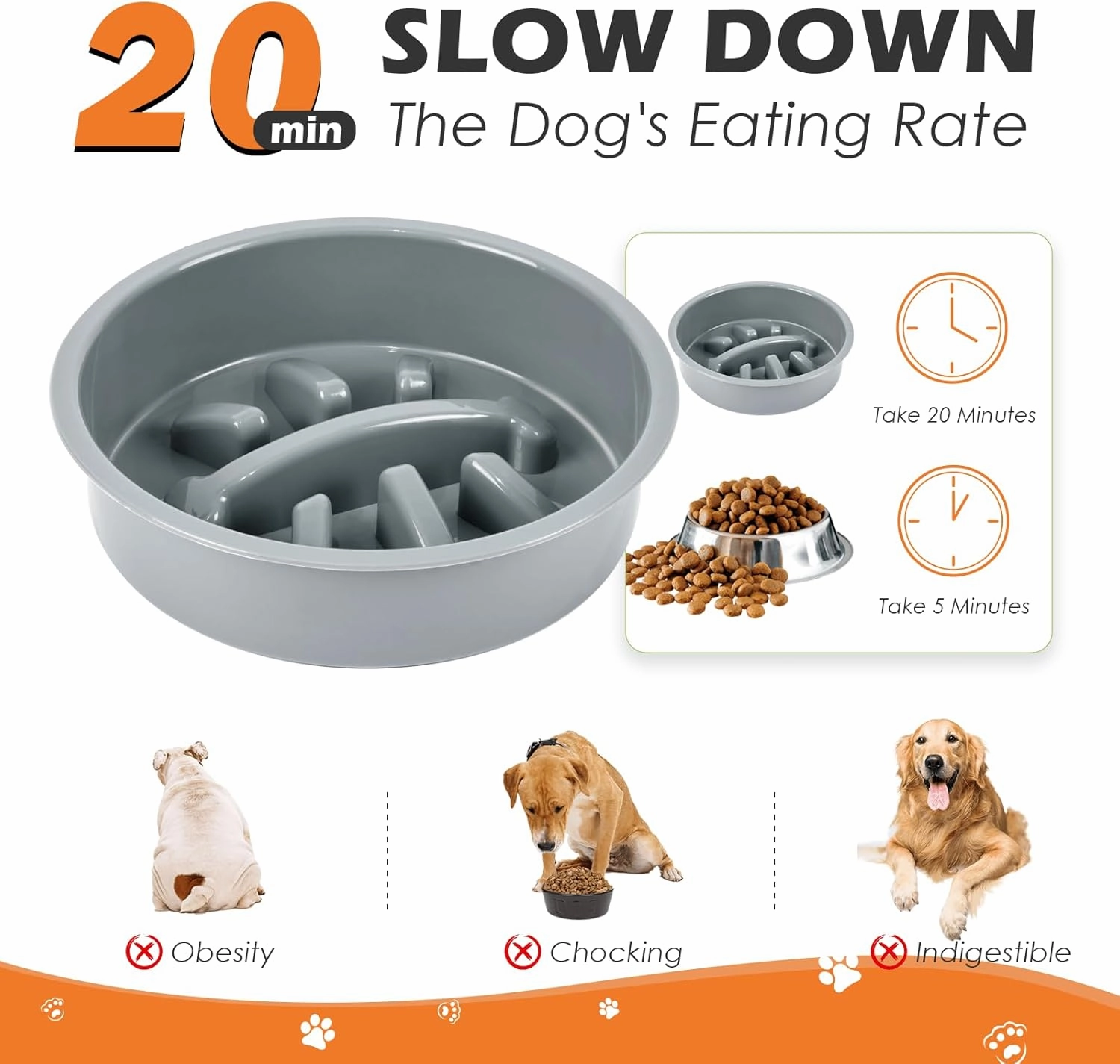 Elevated Dog Bowls With Slow Feeder, 5 Height Adjustable Raised Bowl Stand With 2 Stainless Steel Food & Water Bowls for Medium Large Dogs