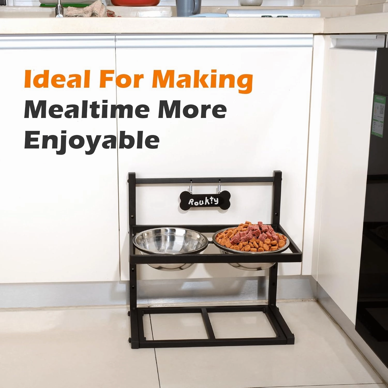 Elevated Dog Bowls With Slow Feeder, 5 Height Adjustable Raised Bowl Stand With 2 Stainless Steel Food & Water Bowls for Medium Large Dogs