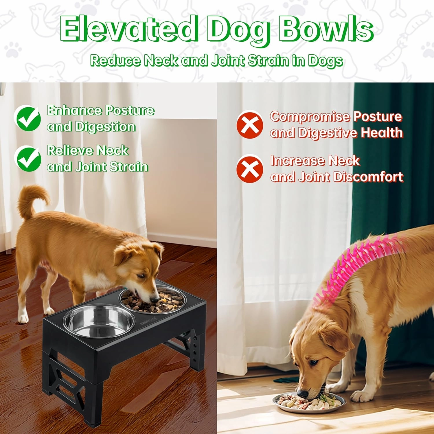 EliteField Elevated Dog Bowls (2-Year Warranty), Two 58 oz Stainless Steel Food Bowls, 5 Adjustable Raised Heights (4", 9.5", 10.5", 11.5", 12.75") Suitable for Dogs of All Ages, Small to Large Sizes