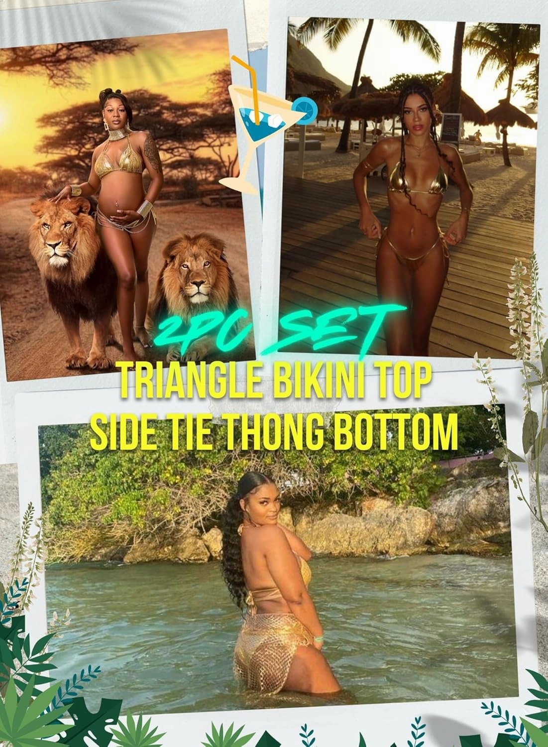 Ella Lust Metallic Bikini for Women - Silver Bathing Suit High Waisted Tie Side Thong Bottom Triangle Top Shiny Swimsuit