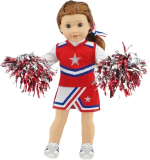Emily Rose 18 Inch Doll Clothes 7 PC USA Cheerleader Sports Outfit Cheer Toy Gift Set for Girls, Including Shoes and Pom-Poms Accessories | Fits Most 18" Dolls | USA Business