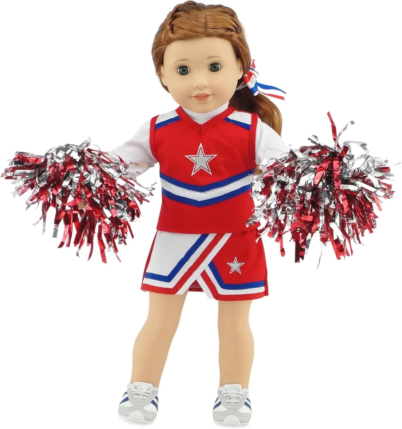 Emily Rose 18 Inch Doll Clothes 7 PC USA Cheerleader Sports Outfit Cheer Toy Gift Set for Girls, Including Shoes and Pom-Poms Accessories | Fits Most 18" Dolls | USA Business