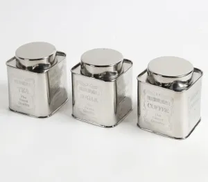 Engraved Tea Coffee & Sugar Steel Jars (Set of 3)