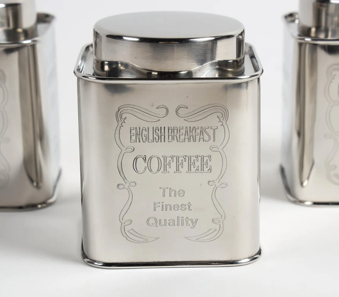 Engraved Tea Coffee & Sugar Steel Jars (Set of 3)