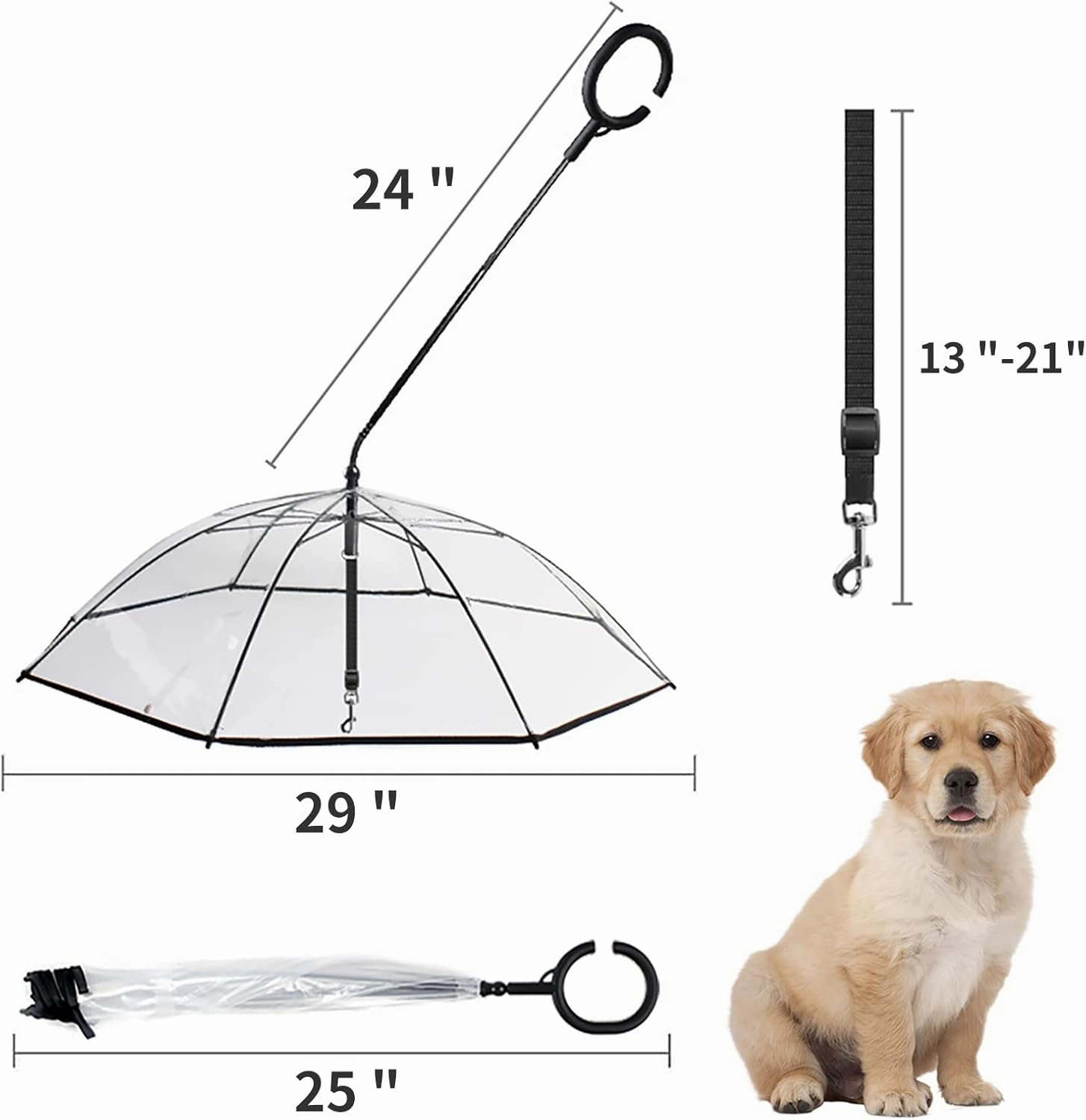 Enjoying Dog Umbrella for Small Dogs, Clear Dog Umbrella Leash, Rainproof Waterproof, Puppy Walking Umbrella with Adjustable Leash, Pet Outdoor Rain Gear