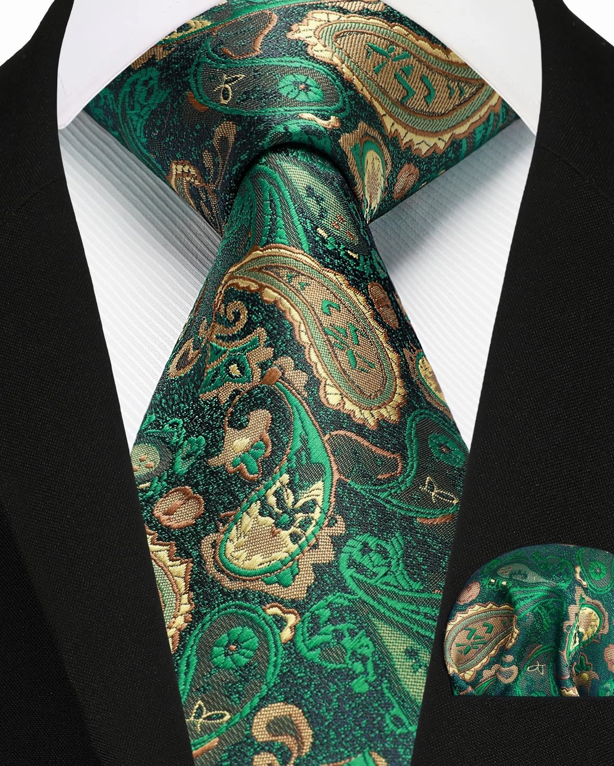 Enlision Mens Vest Tie Set Paisley Vest and Necktie Pocket Square 3pc Formal Dress Waistcoat for Suit or Tuxedo