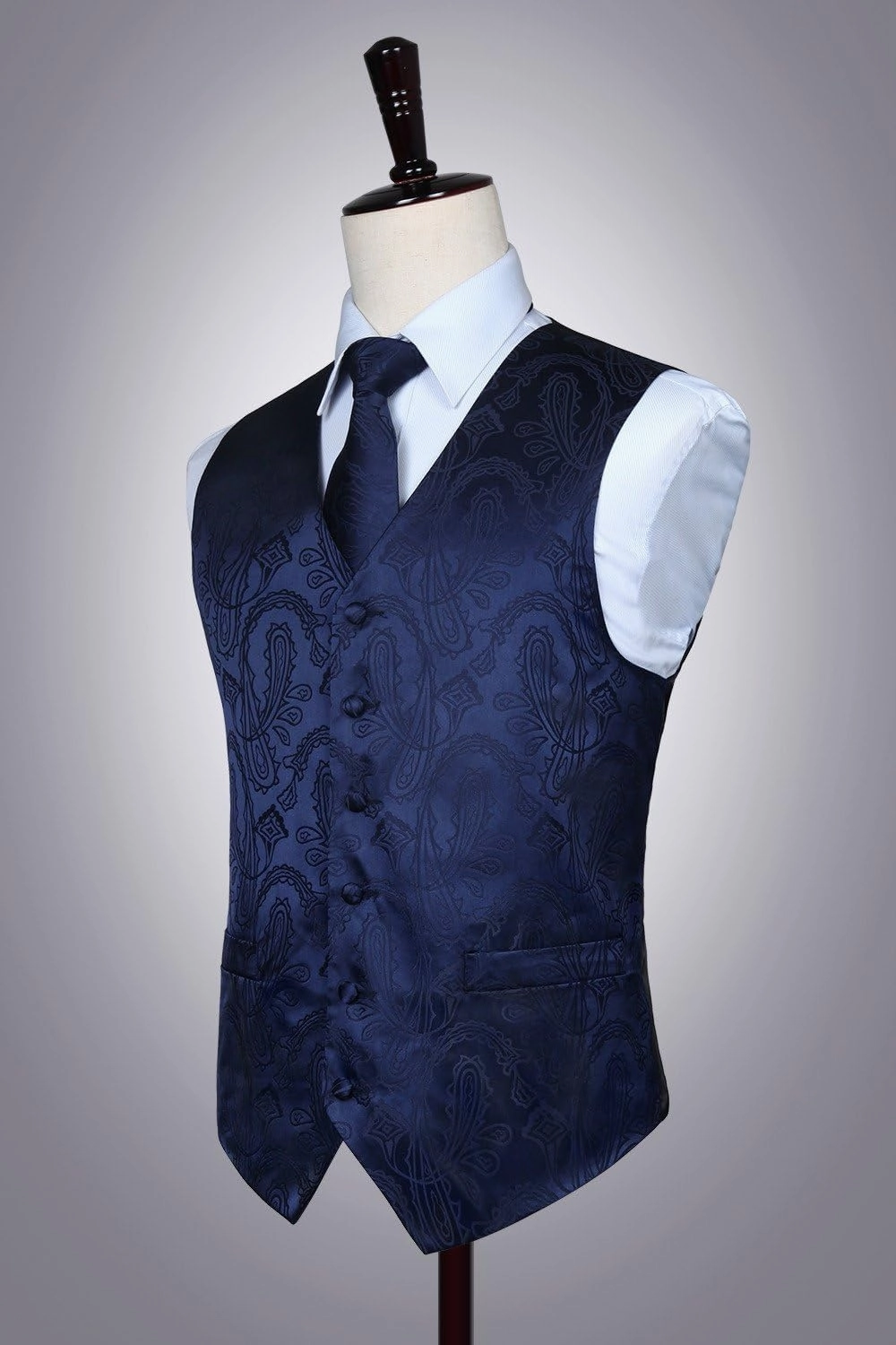 Enlision Mens Vest Tie Set Paisley Vest and Necktie Pocket Square 3pc Formal Dress Waistcoat for Suit or Tuxedo